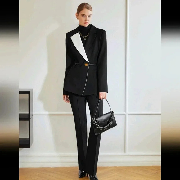 PREMIUM TWO TONE WRAP BELTED BLAZER - Picture 6 of 9